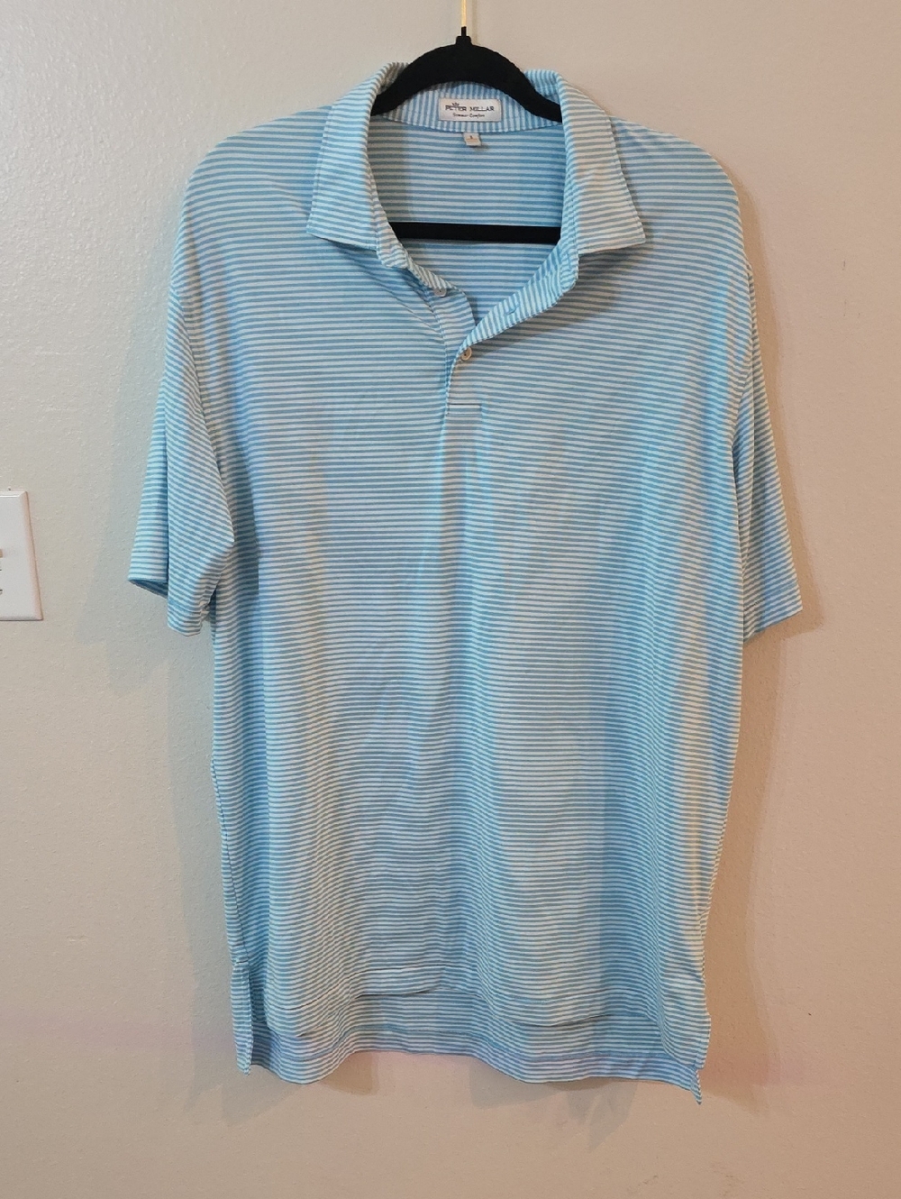 Peter Millar Summer Collection Large Sky Blue and White Striped Polo - Men